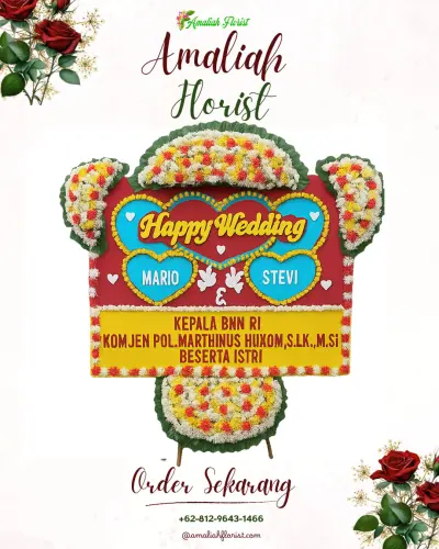 Karangan Papan Bunga Pernikahan di Swasana Pussenkav Wedding Venue  Organizer